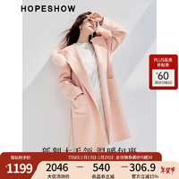 HOPESHOW 红袖 狐狸大毛领毛呢外套冬季2024新款女装连帽保暖全羊毛双面呢大衣 花蜜粉182 L