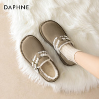 达芙妮厚底加绒勃肯鞋女秋冬季2024全包吐司毛绒雪地靴棉鞋子 卡其色【厚底4cm】【加绒设计感】 39/245