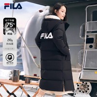 FILA 女子羽绒服秋冬加厚连帽拉链长款防泼水防污保暖外套女