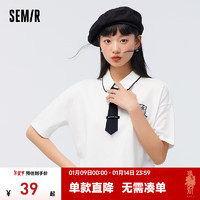 森马（Semir）森马POLO衫女短款撞色学院风夏宽松上衣显腿长 本白10102 150/76A/XS