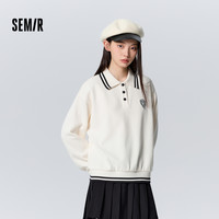 森马 Semir卫衣女polo领学院风宽松打底衫冬季绣花撞色抓绒上衣温柔时尚