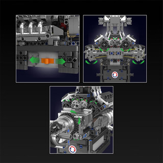 宇星模王创意超跑航空发动机电动遥控机械组拼装模型积木男孩新年 W16跑车发动机【2024PCS】