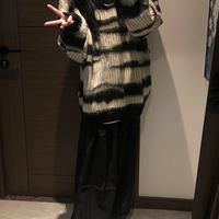 携鱼 软糯马海毛毛衣慵懒复古高级感小众2024秋冬新款宽松条纹设计感女 灰