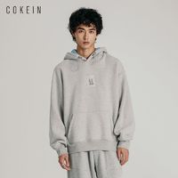 百亿补贴：COKEIN 秋冬季灰色加绒保暖卫衣男抽绳款休闲百搭字母连帽卫衣潮