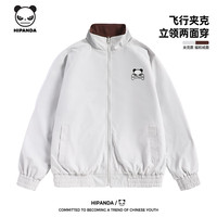 HI PANDA你好熊猫双面夹克男秋季高街潮牌简约时尚飞行服男双面立领外套 浅灰#JDP熊猫海盗X XL