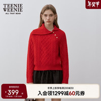 Teenie Weenie小熊女装毛衣2024冬季不对称翻领金扣斜开襟上衣 红色 165/M