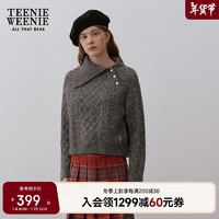 Teenie Weenie小熊女装毛衣2024冬季不对称翻领金扣斜开襟上衣 灰色 175/XL