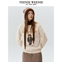 TeenieWeenie小熊女装卫衣2024年冬季圆领游牧风刺绣套头上衣 象牙白 170/L