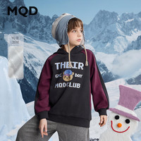 马骑顿（MQD）MQD男童冬季学院风中大童连帽女童字母插肩袖加绒卫衣 深灰 110
