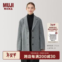 無印良品 MUJI(無印良品 )女式 羊毛混 夹克大衣 毛呢外套女款秋冬季西服西装 BD0Z5A4 灰色图案 S (155/80A)