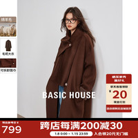 BASIC HOUSE/百家好美拉德双面羊毛大衣女2024冬季围巾领毛呢外套 摩卡棕 M（有围巾）