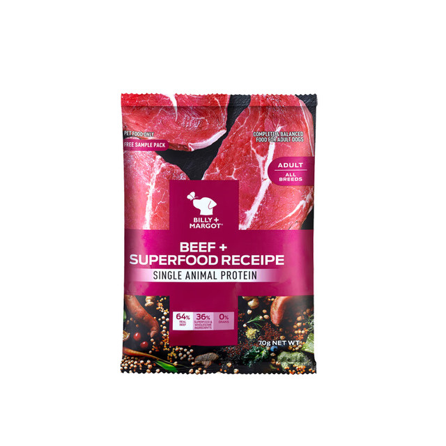 Billy+Margot 比利玛格 澳洲进口犬粮干粮三文鱼野生海鱼牛肉袋鼠肉泰迪柯基金毛老年犬 牛肉进口配方70g