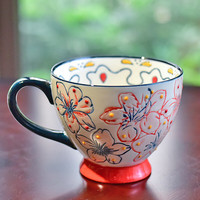 墨菲 网红早餐杯子手绘陶瓷大容量马克杯燕麦片牛奶杯下午茶杯咖啡杯 白色