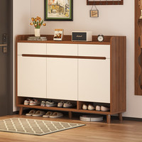 米客米家实木鞋柜家用门口2024玄关柜一体室内储物柜靠墙入户收纳 三门三抽|松木色+白100*32*100 组装（自行安装）