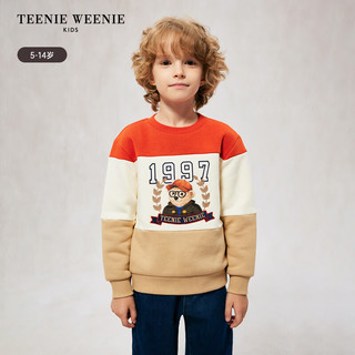 Teenie Weenie Kids小熊童装24秋冬款男童拼接撞色套头加绒卫衣 猎人绿 120cm