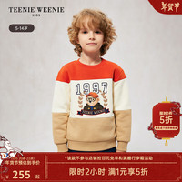 Teenie Weenie Kids小熊童装24秋冬款男童拼接撞色套头加绒卫衣 橙色 140cm
