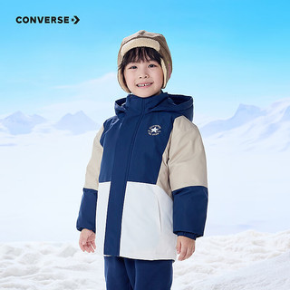 Converse匡威男童拼接羽绒服2024冬季儿童装中大童加绒加厚防风上衣外套 燕麦色 130 【130/64】