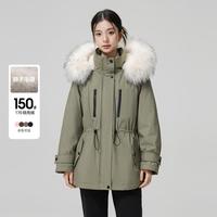 雪中飞 SNOWFLYING【赵昭仪同款】女式短款派克风羽绒服保暖连帽大毛帽休闲时尚外套