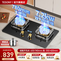 Tesony 美国)燃气灶天然气大尺寸 780大面板煤气灶双灶 家用猛火7.2kw定时液化气