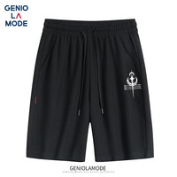 GENIOLAMODE品牌短裤男百搭休闲宽松透气个性小熊印花裤运动五分裤潮 黑色 3XL(170斤-190斤)