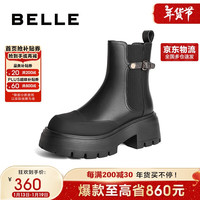 百丽扣带烟筒靴女百搭短靴A1Y1DDD3 黑色-绒里 38