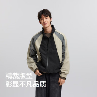 森马（Semir）夹克男美式复古运动风外套2025春季户外拼色上衣宽松107124108114 黑咖色调00395 XXL