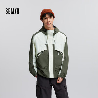 森马（Semir）森马外套男宽松连帽撞色户外工装三防夹克101124109115 绿色调00344 XL