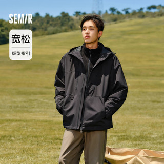 森马（Semir）外套男2024冬季套装抗静电摇粒绒两件套连帽三防夹克109724108101 黑色90001 XXL