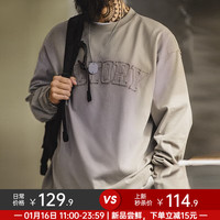 马登 MADEN工装 美式复古字母贴布卫衣男春秋水洗做旧休闲圆领套头长袖T恤 水洗米灰 （宽松偏大） M