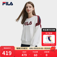 FILA 斐乐女子套头卫衣2024冬休闲撞色LOGO针织长袖上衣 鲜乳白-IV XS