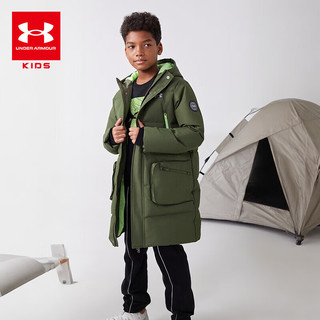 安德玛（Under Armour）【UAKIDS热力羽绒】童装男大童长款防风双拉链保暖羽绒 军绿 150