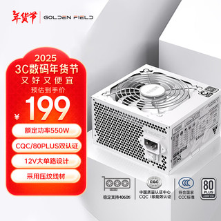 金河田（Golden field）平行世界G550W 全白版 台式电脑电源 中国质量认证CQC&80PLUS白牌认证/大单路12V/兼容4060TI