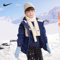 NIKE  耐克童装男女童中长款撞色连帽棉服冬季儿童保暖上衣 靛蓝色 90 /52(2T) 90/52(2T)