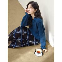 黑色简约基础款毛衣上衣女2024秋季纯色翻领长袖打底衫