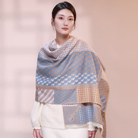 上海故事（STORY Of SHANGHAI）披肩围巾女秋冬围巾民族风披肩空调房披肩外搭斗篷 方格千鸟粉蓝