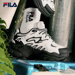 FILA 女鞋FERN摩登运动鞋杨幂同款2024冬蕨草鞋休闲鞋老爹鞋 雪白/藕灰-SV 38