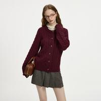 韩系黑白条纹绞花针织开衫外套女2024秋冬老钱风圆领毛衣