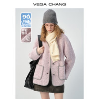 VEGA CHANG 羽绒服女2024新款冬季毛呢流行含羊毛粉色洋气短款外套 杂粉色 S