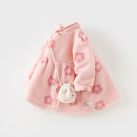 戴维贝拉女童连衣裙秋冬儿童新年裙子冬装夹棉国风