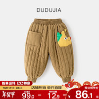 DUDUJIA嘟嘟家宝宝裤子冬装加厚男童长裤加绒帅气儿童棉裤保暖女童休闲裤童装 卡其色 80