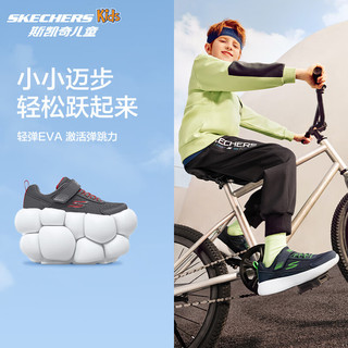 Skechers斯凯儿童运动鞋春秋男女童魔术贴休闲鞋中大童轻质跑步鞋405094L 【四季款】炭灰色/红色/CCRD 27.5