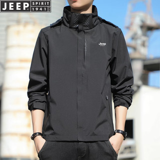 JEEP SPIRIT 吉普冲锋衣男春秋夹克冬季外套男防风户外运动服男装 黑色 5XL