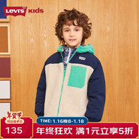 李维斯LEVI'S儿童童装夹克棉服冬季外套摇粒绒连帽上衣男童女童 豆腐白 140/68