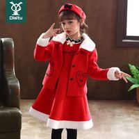 迪斯兔 公主裙秋冬季套装女童冬连衣裙洋气公主风毛呢连衣裙三件套