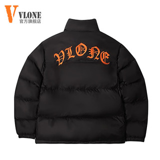 VLONE 羽绒服男轻薄短款秋冬季新款保暖外套男士宽松美版潮牌男装 哥特刺绣黑橙 L