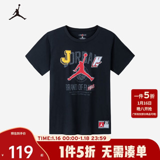 AIR JORDAN NIKE耐克童装男女童短袖T恤JORDAN夏季儿童上衣 正黑色 150(M)