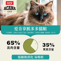 ACANA 爱肯拿 抓多多鱼肉猫粮成猫进口无谷猫粮1.8kg效期25-7