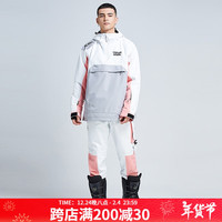 DOOK SNOW滑雪服套装男女单板防水防风透气夹棉保暖冬季宽松滑雪衣套装 302白拼灰（男） XL