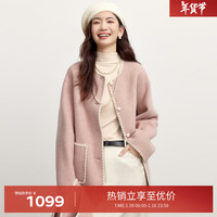 伊芙丽【高智大衣】伊芙丽围巾领精致短款双面羊绒呢大衣女2024秋装外套 灰粉 165/88A/L