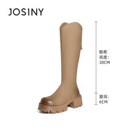 时装酷帅长筒秋冬季百搭女高筒时装靴短靴马丁靴踝靴粗跟切尔西靴 T302P83004M-卡其色单里 38